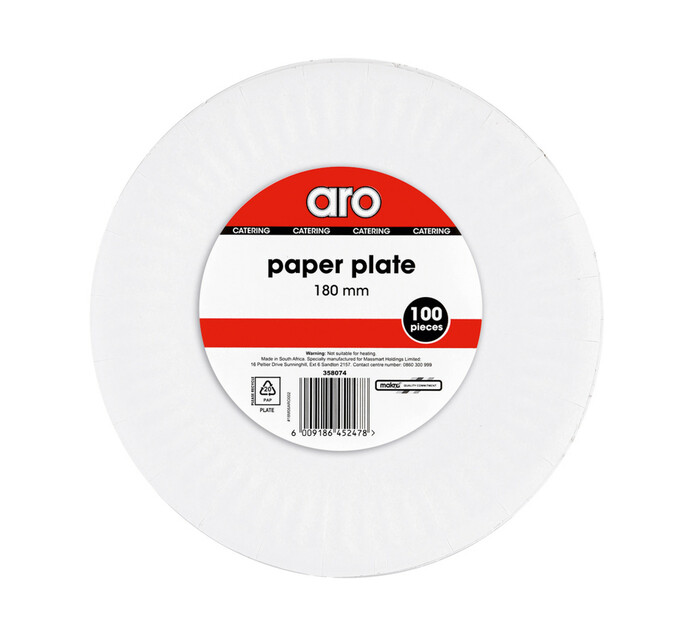 ARO White Paper Plates (15 x 180mm x 100's) Makro
