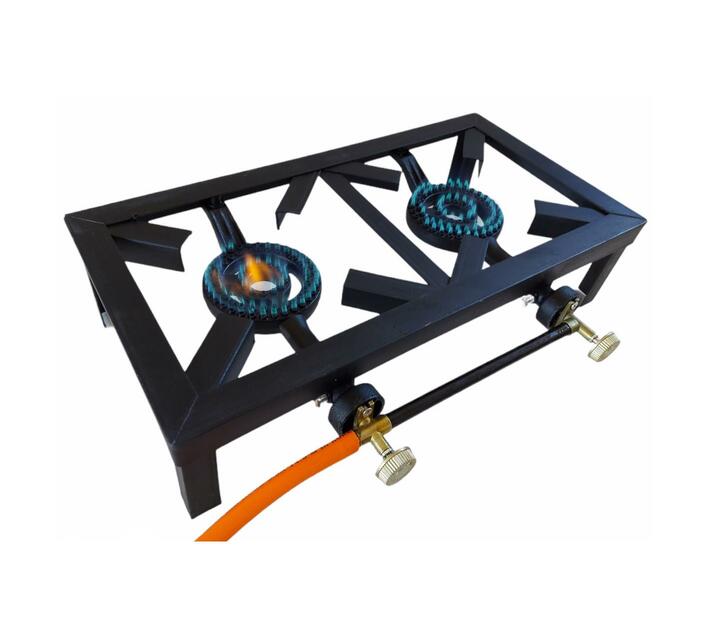 2 Burner, Double Gas Burner, 4 Legged with Hose And Regulator Set Gas