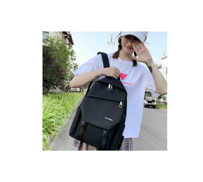 large capacity canvas solid color backpack Black Makro