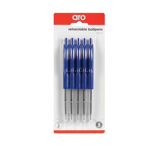ARO Retractable Medium Ballpoint Pen (5 Pack) Blue 