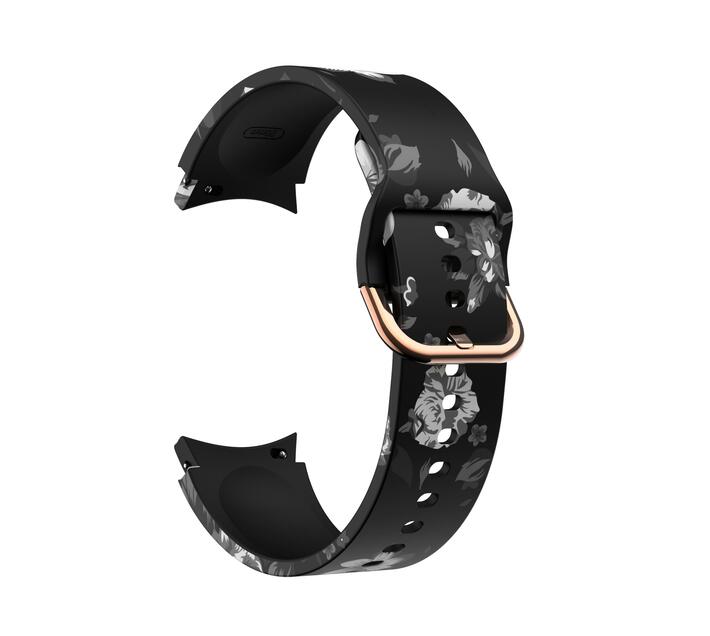 Silicone Strap for Samsung Galaxy Watch 4/5Black/White Floral Makro