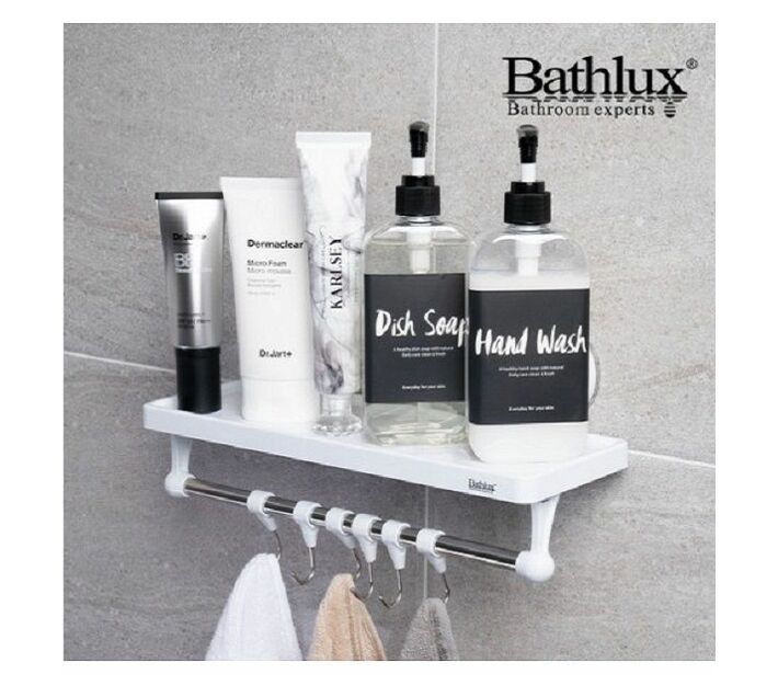 Bathlux Suction Wall Shelf with multiple Towel Holder Hooks Makro