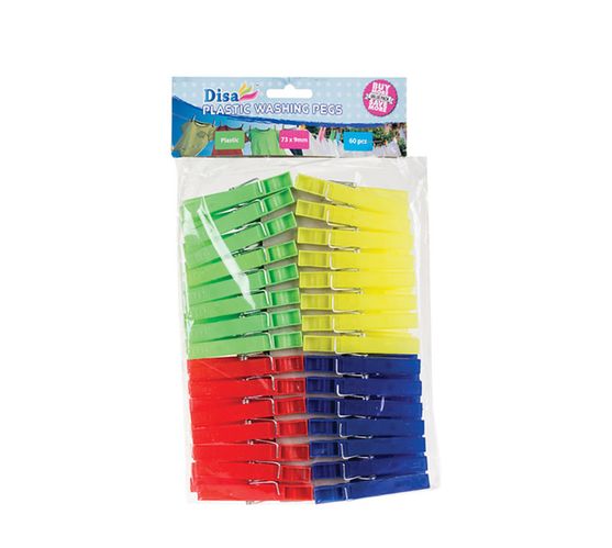 Washing Pegs Plastic - 60 Pieces Per Pack (Pack of 6)
