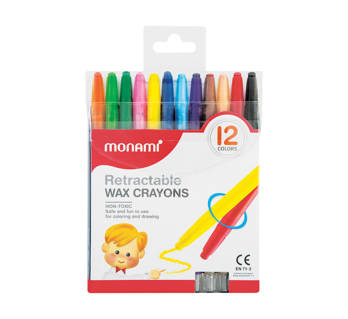 Monami Retractable Wax Crayons 12-Pack Assorted 