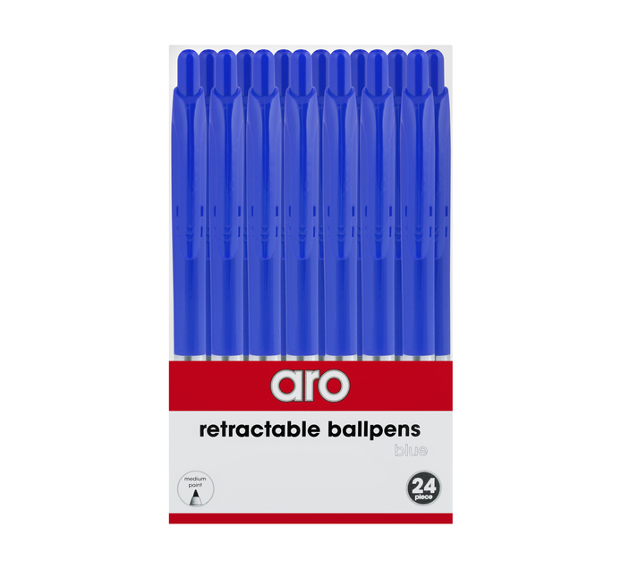 ARO Retractable Medium Ballpoint Pen (24 Pack) Blue 