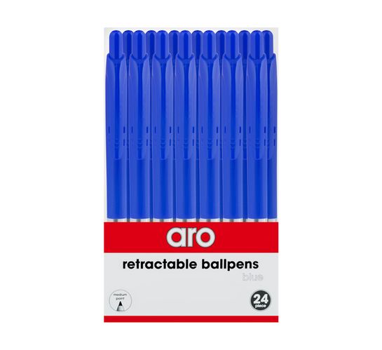 ARO Retractable Medium Ballpoint Pen (24 Pack) Blue 