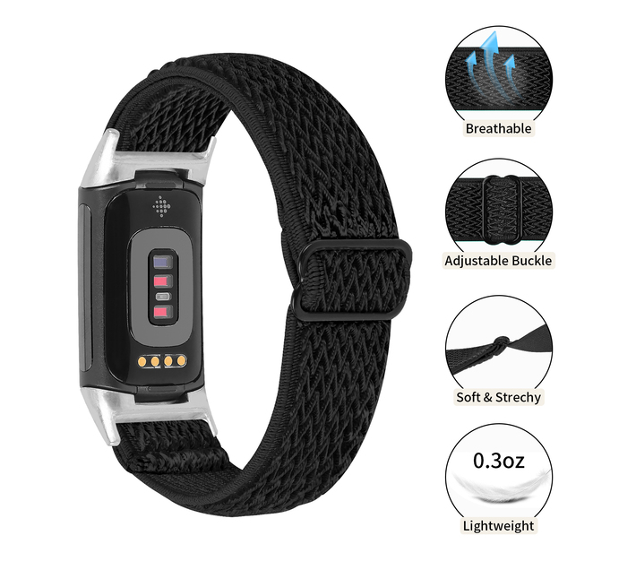 Nylon Strap For Fitbit charge 5Black Makro