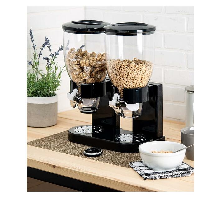 1000gms Double Barrel Cereal Dispenser with Portion Control Black Makro