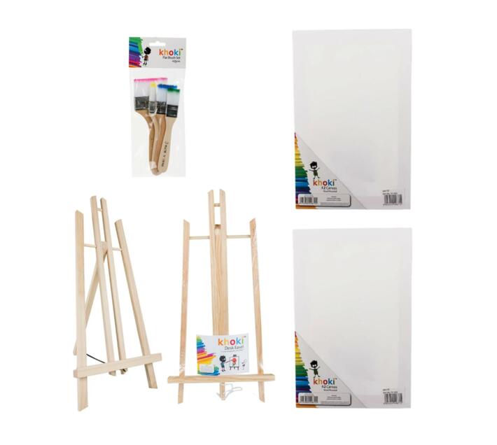 A3 Panel Canvasses, Flat Brush and Easel Set Makro