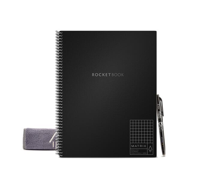 Rocketbook Matrix Digital Reusable Notebook - Black -A4 Size Eco-Friendly Notebook- 32 Graph Pages - Includes 1 Pen and Microfibre Cloth