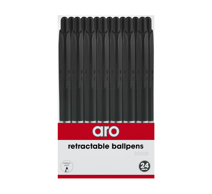ARO Retractable Medium Ballpoint Pen (24 Pack) Black 