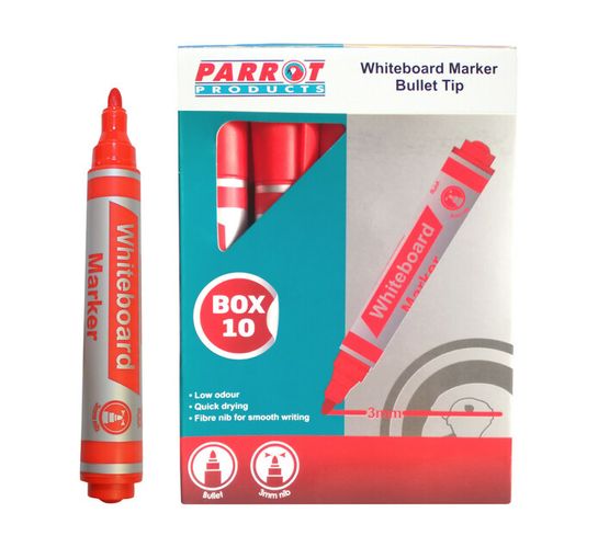 Parrot Products Bullet Whiteboard Marker Red 10-Pack 