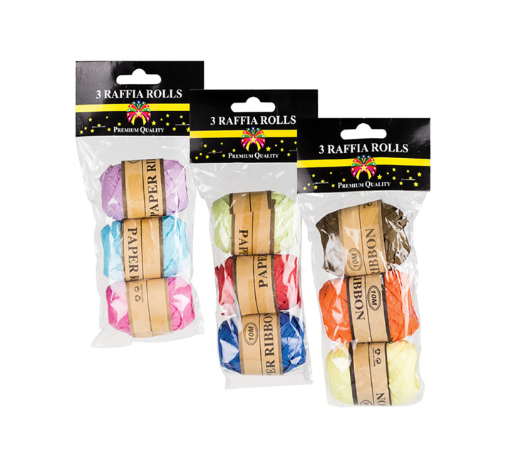 Raffia Assorted Colours 5mm x 10m - 3 Pieces Per Pack (Pack of 3)