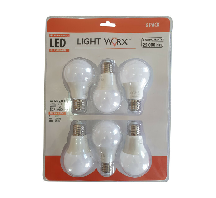 Lightworx 7 W LED A60 ES WW 6-Pack 