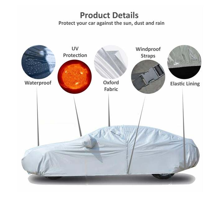 Silver Weatherproof Car Cover Hatchback Makro