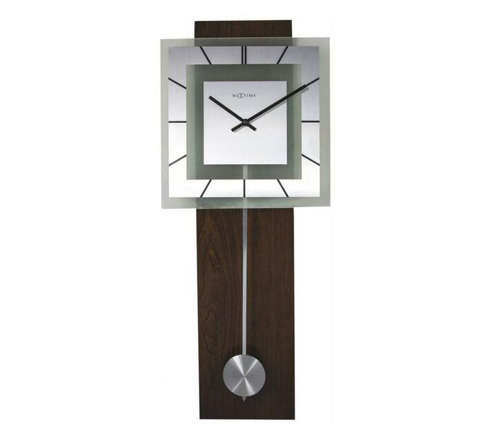 NeXtime 32 x 80cm Retro Pendulum Square Frosted Glass and Wood Wall Clock
