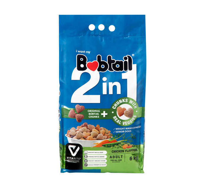 Bobtail 2 In 1 Adult With Real Veg Chicken Flavour Dog Food (1 x 6kg)