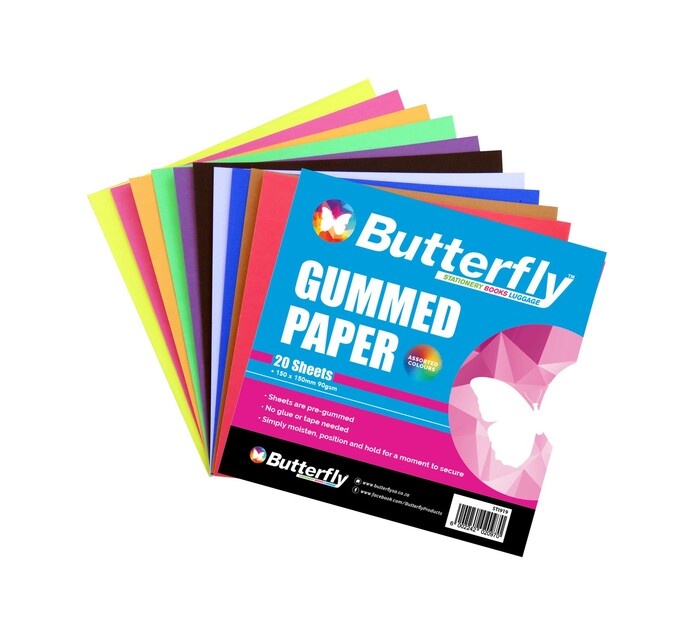 Butterfly Gum Paper 160 gsm Assorted 20Pack Coloured Paper