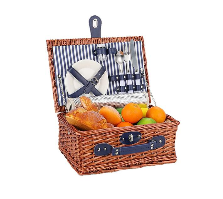 Picnic Basket with Cooler Bag for 2People Blue Lines Design Makro