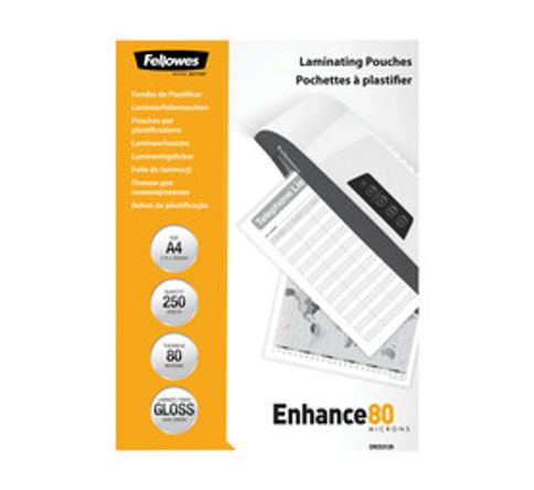 Fellowes A4 Enhance 80 Micron Gloss Laminating Pouches 250-Pack 