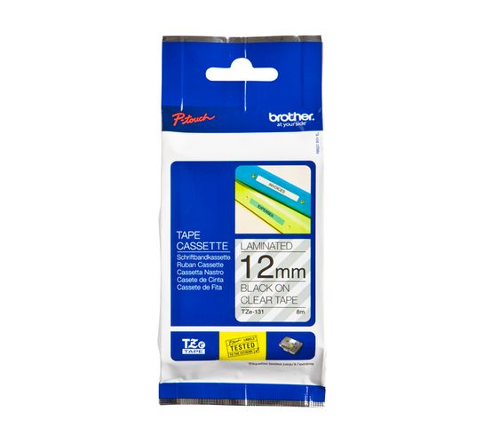 Brother 12mm x 8m TZE-131 Black on Clear 12mm Laminated Tape 
