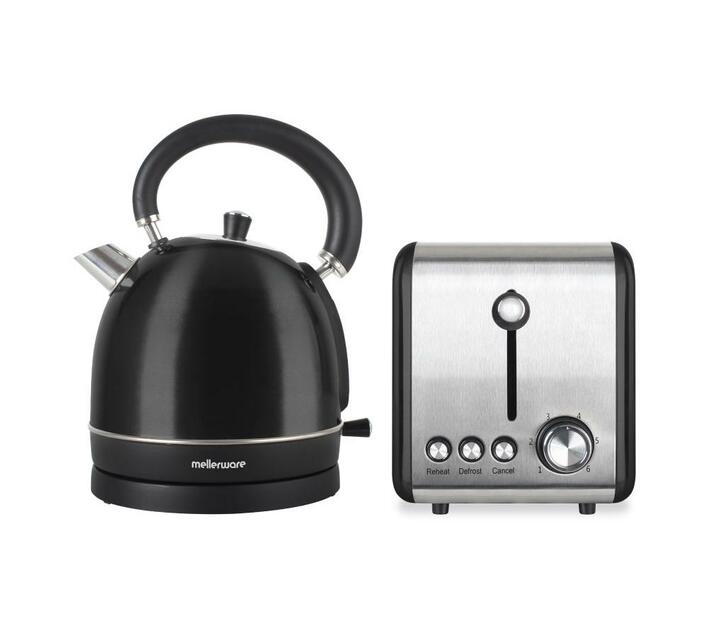 MELLERWARE PACK 2 PIECE SET STAINLESS STEEL BLACK KETTLE AND TOASTER ECLIPSE