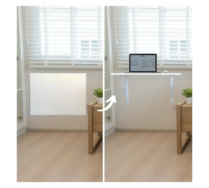 SpaceSave Fold Down Wall Mounted Study Desk Table 80X60cm White Makro
