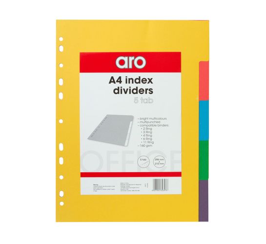 ARO 5 Tab File Dividers Bright 5 Pack 