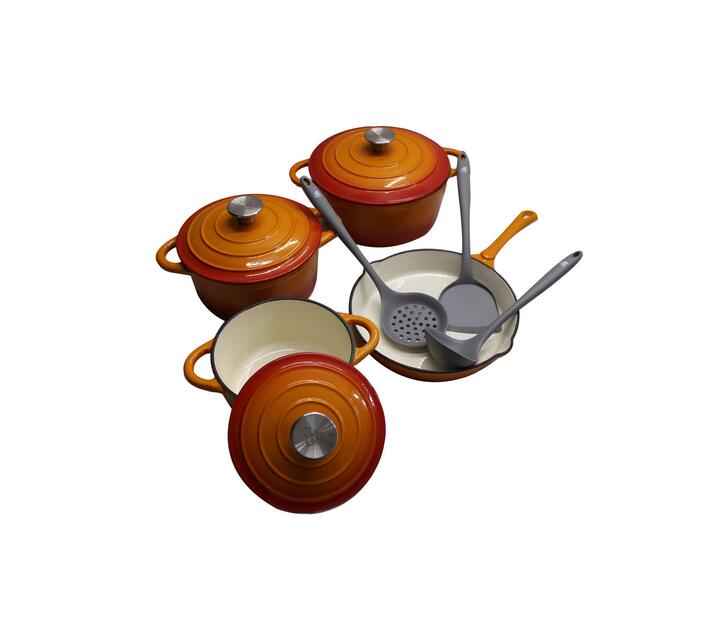 LMA Orange 10 Piece CastIron Cookware Pots & Silicone Kitchen