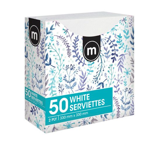 M Serviettes 2Ply 330mmx330mm White (1 x 50's)