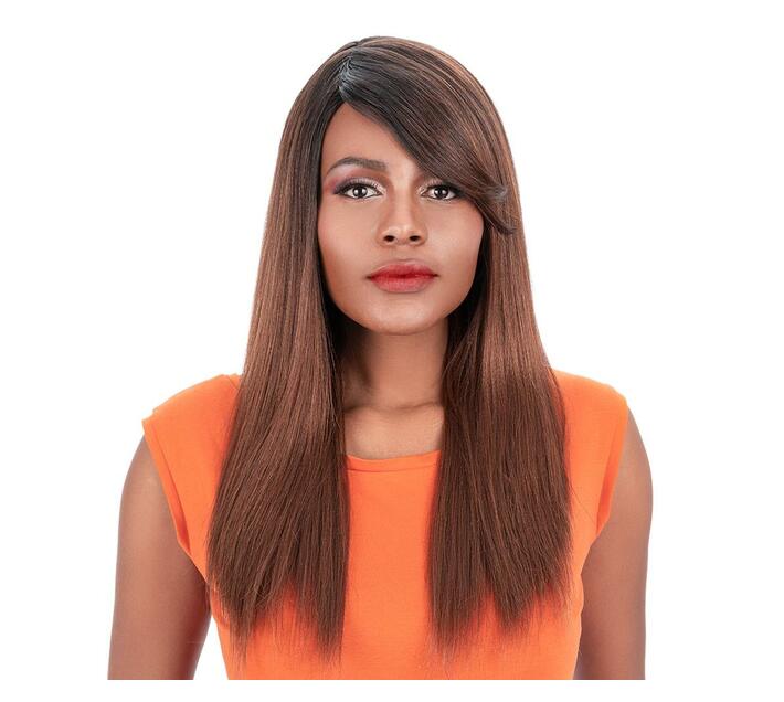 Magic Ombre Brown Long Straight Machine Made Synthetic Hair Wigs LadyJ T230  | Makro