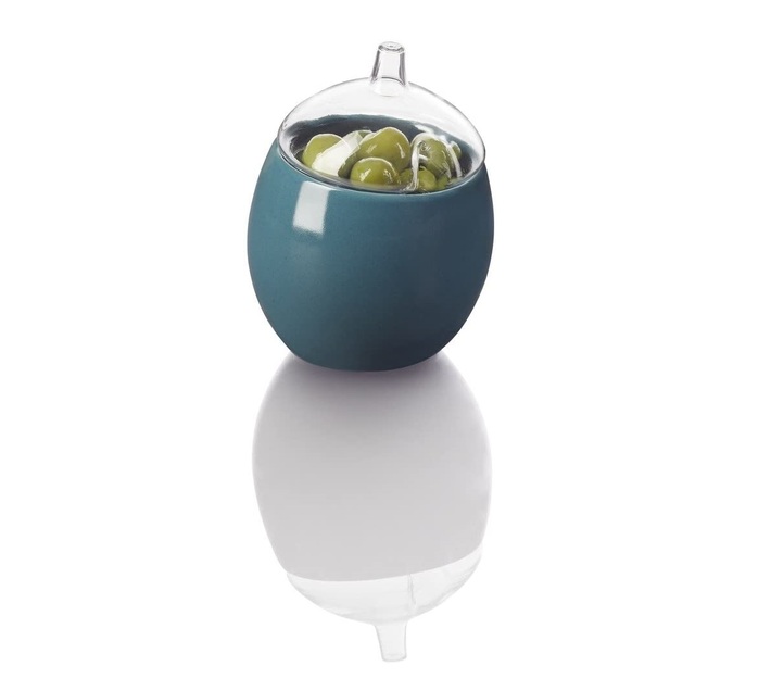 Leonardo Olive Container: Green Ceramic with Transparent Glass Lid Glass