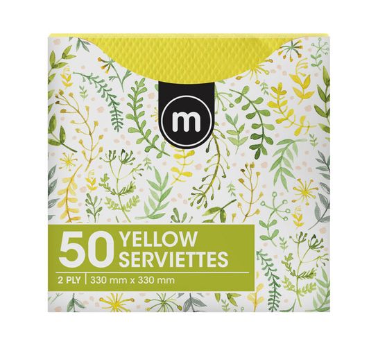 M Serviettes 2Ply 330mmx330mm Yellow (1 x 50's)
