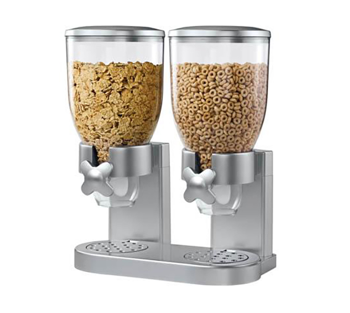 1000gms Double Barrel Cereal Dispenser with Portion Control Silver Makro