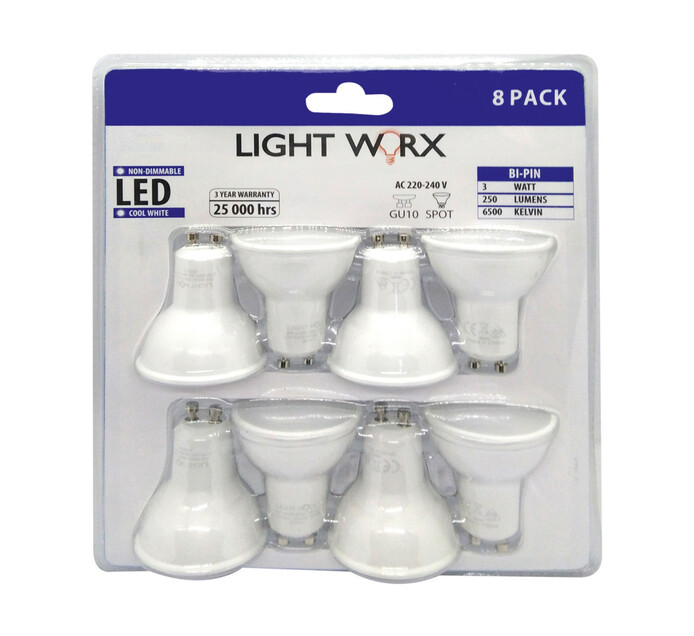 Lightworx 3 W LED GU10 CW 8-Pack 