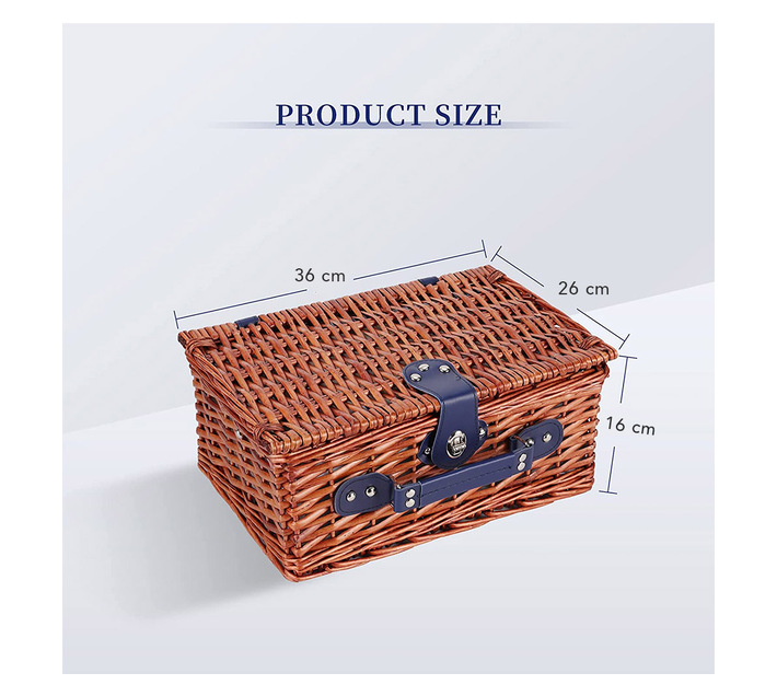 Willow Picnic Basket with Cooler Bag for 2People Blue Lines Design