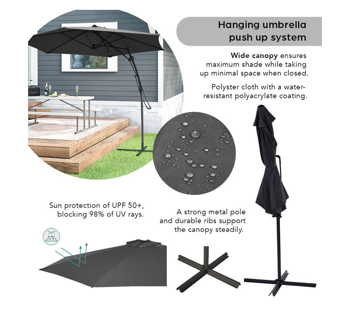 Cantilever Umbrella with PushUp System Dark Grey Makro