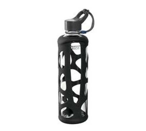 Leonardo Glass Drinking Bottle with Silicone Mesh Cover in Anthracite IN GIRO 750ml