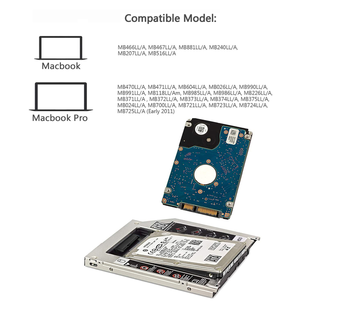 Universal SATA 2nd HDD HD SSD Enclosure Hard Drive Caddy Tray 9.5mm Makro