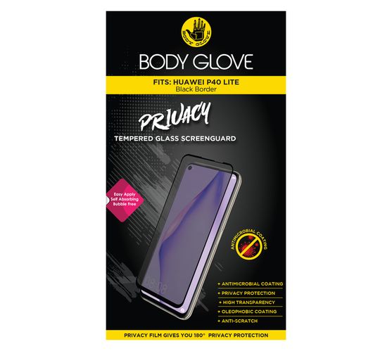 Body Glove Privacy Tempered Glass Screenguard - Huawei P40 Lite (Black Trim)