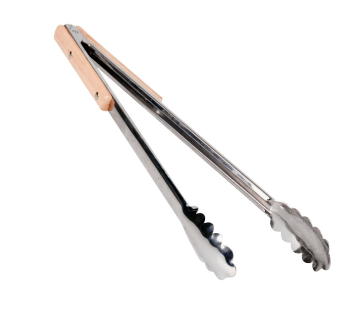 BBQ Tongs Stainless Steel 40cm Wooden Handle (Set of 2) Makro