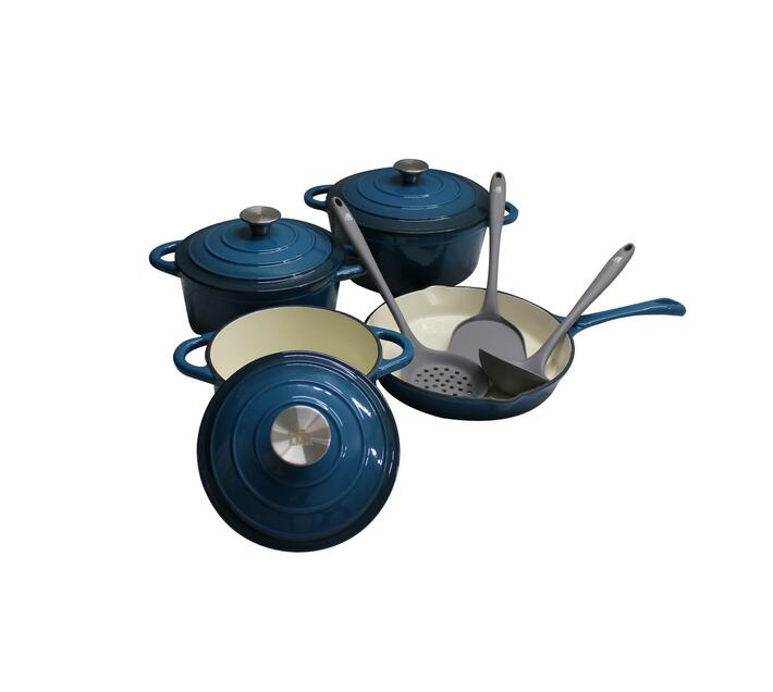 LMA Teal 10 Piece CastIron Cookware Pots & Silicone Kitchen Utensil