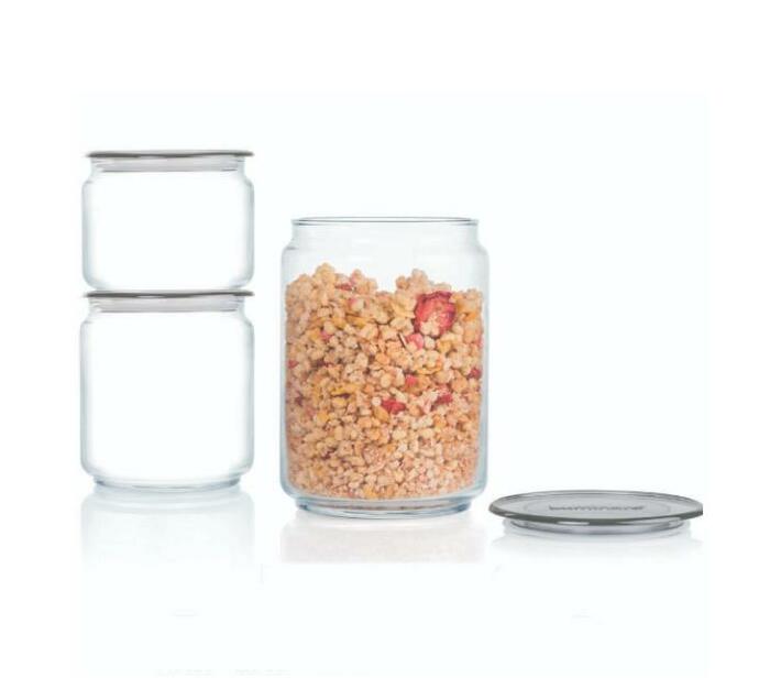 Luminarc Plano Grey 3 Piece Glass Storage Jars Makro