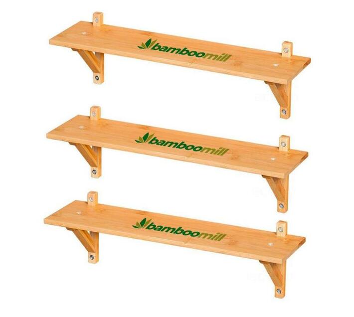 Bamboomill Wall Mounted Floating Shelves Bamboo Storage ShelfSet of 3