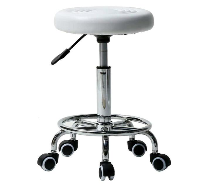 White Modern and Adjustable Mini Bar Stool with Wheels Makro