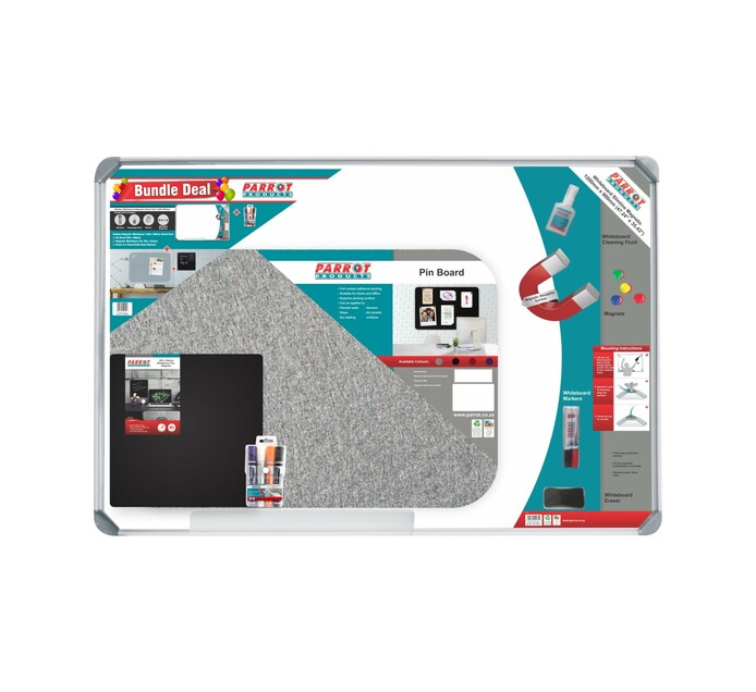 Parrot 1200 x 900 mm Slimline Whiteboard Bundle with Grey Pin