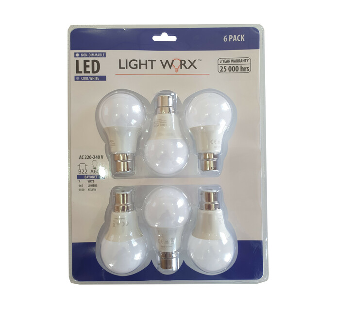 Lightworx 7 W LED A60 BC CW 6-Pack 