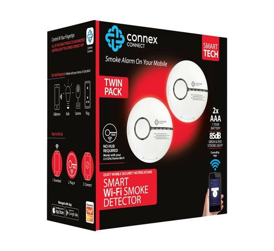 Connex Connect Smart WiFi Smoke Detector Alarm Twin Pack 
