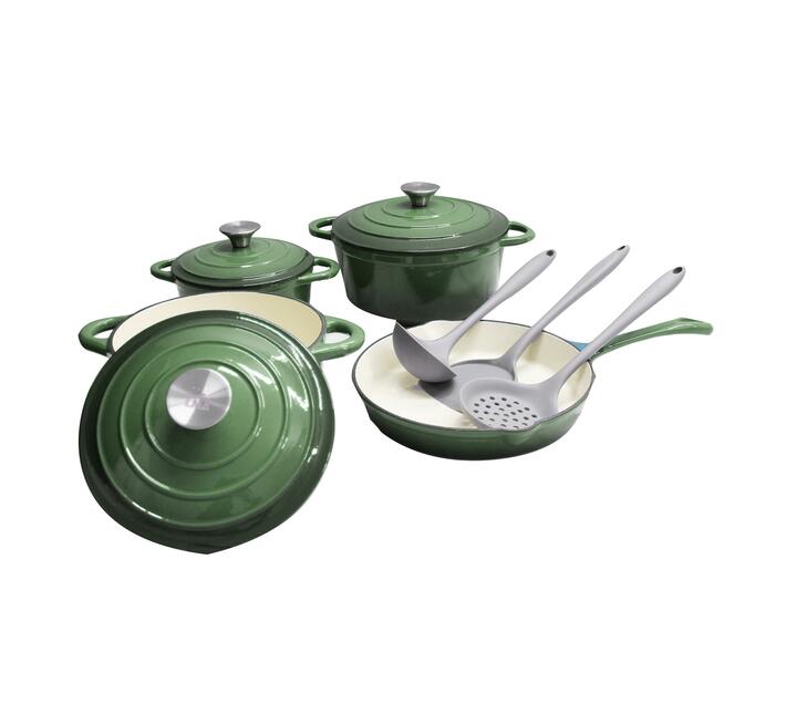 LMA Branded 10 Piece CastIron Cookware Pots & Silicone Kitchen