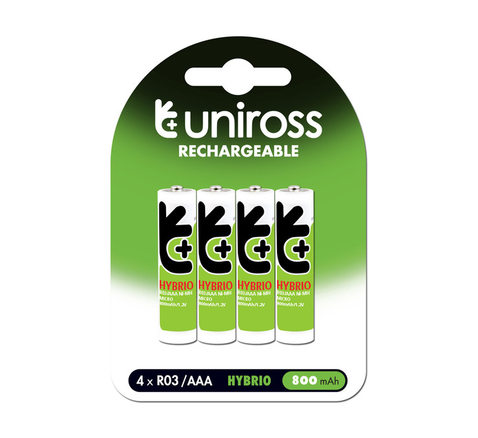 Uniross 4 Pack AAA Hybrio Rechargeable Batteries 